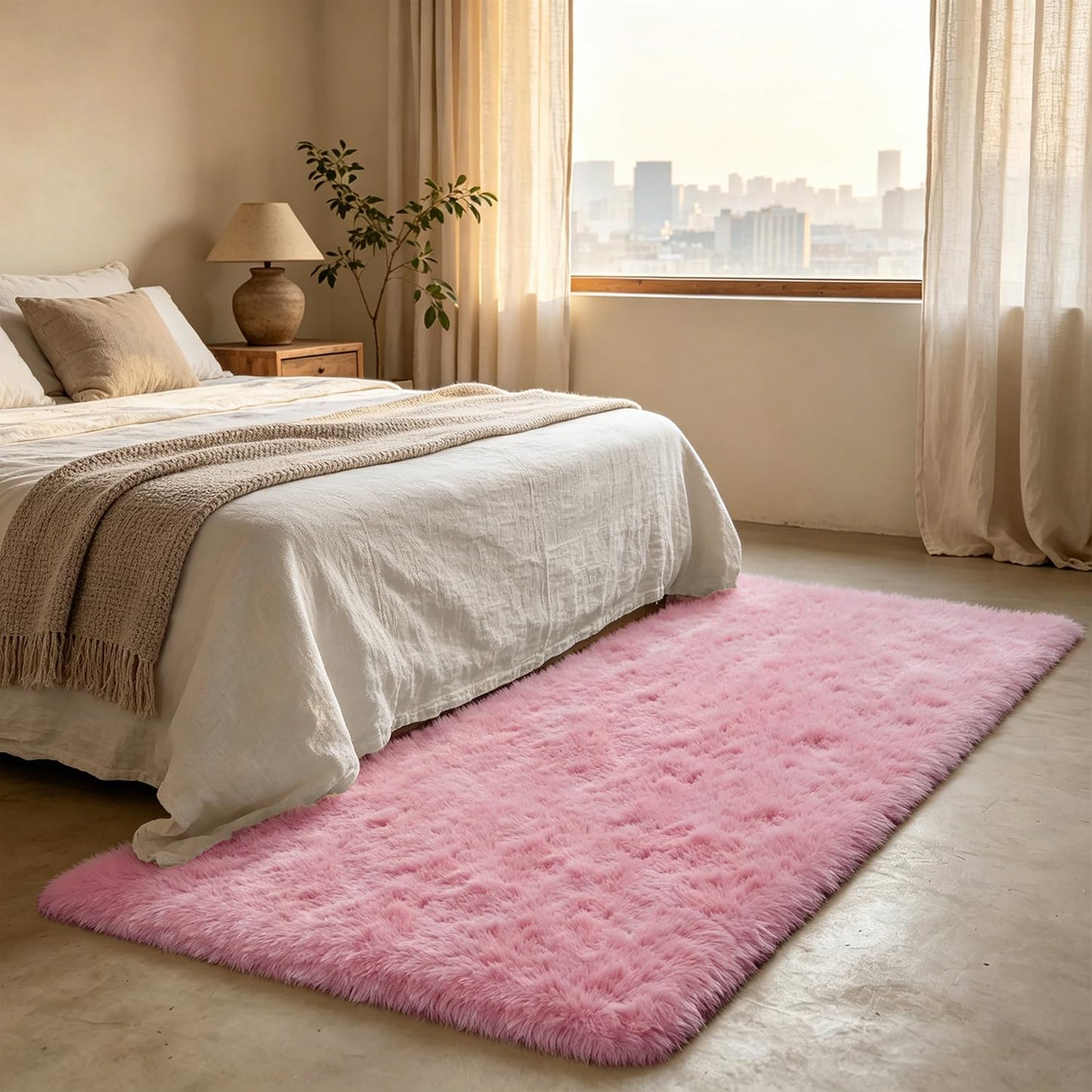 Shag Runner Rug for Bedroom Living Room 3x7 Upgrade Non-Slip Fluffy Soft Bedside Rugs,Pink Shaggy Carpet for Kids Girls Boys Dorm Nursery Home Decor Aesthetic