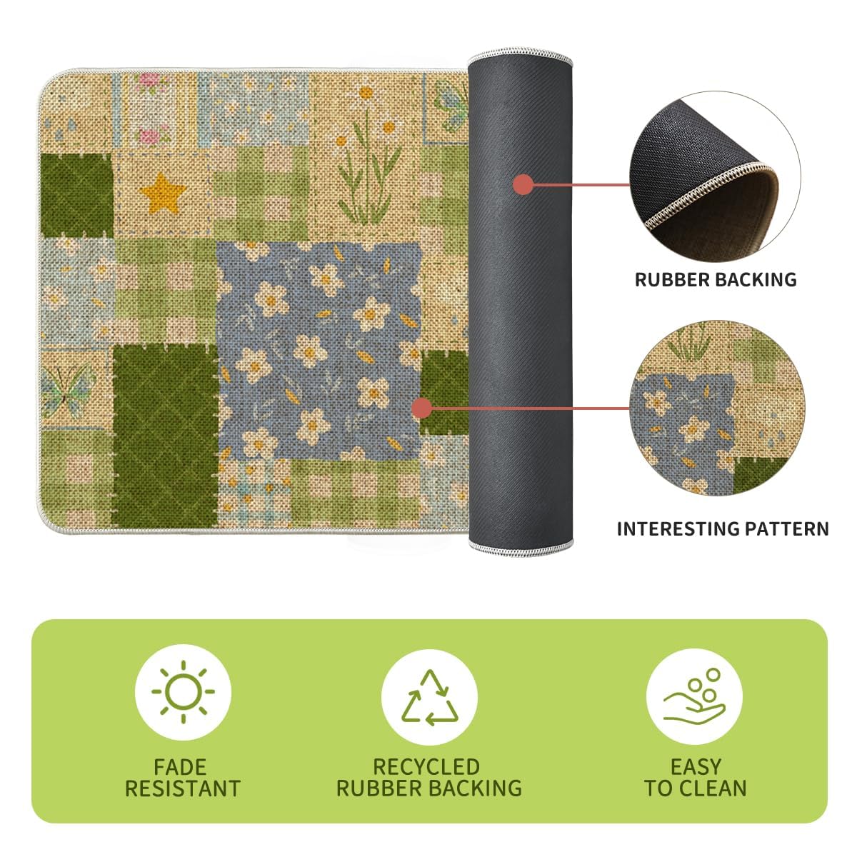 Artoid Mode Check Pattern Flowers Floral Spring Kitchen Mats Set of 2, Home Decor Low-Profile Kitchen Rugs for Floor - 17x29 and 17x47 Inch