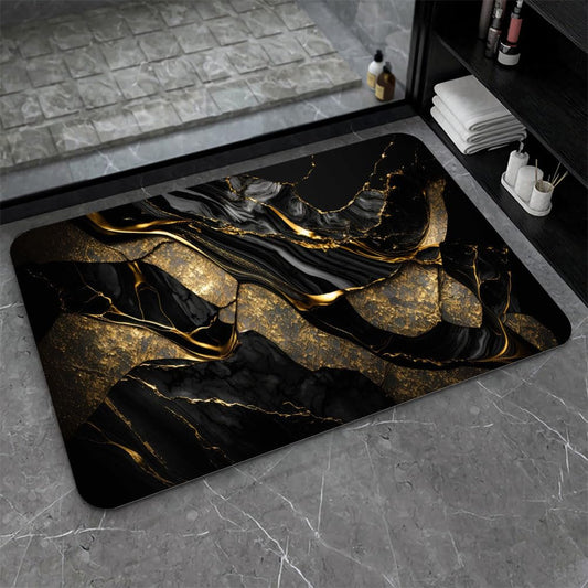 ZHUZHISHAN Bath Mat-Bathroom Rug，Black and Metallic Gold Marble-Absorbent Non Slip Quick Dry Stain Resistant Easy to Clean Care Shower Rug for Bathtub Shower Room 16×24Inch (40 * 60cm)