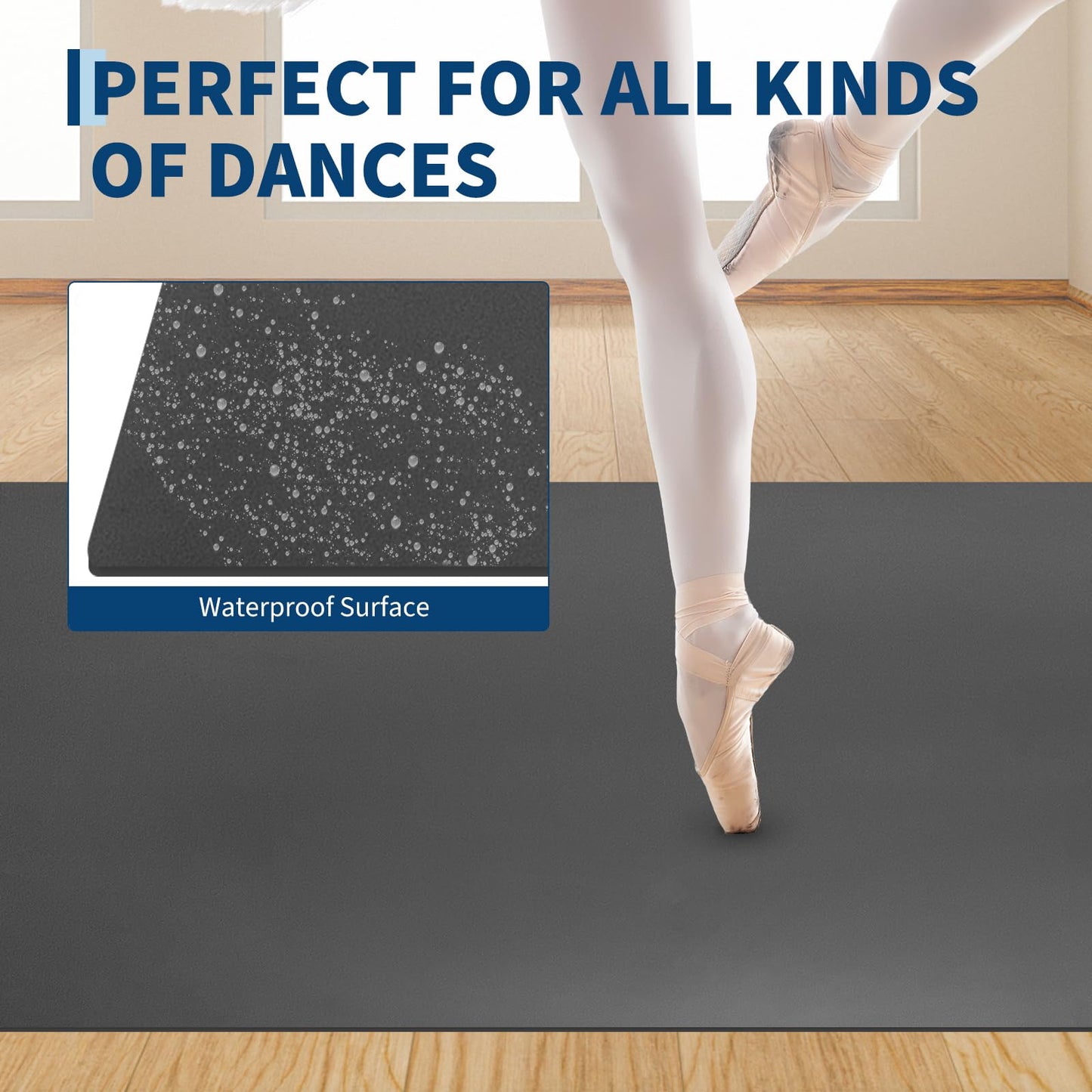 ActiveTrail Dance Floor Mat 4 x 6ft,Non-Slip Portable Dance Floor for Ballet,Jazz, Pop,5 mm Thick PVC Marley Dance Flooring Practice Floor Mat with Storage Bag,Black