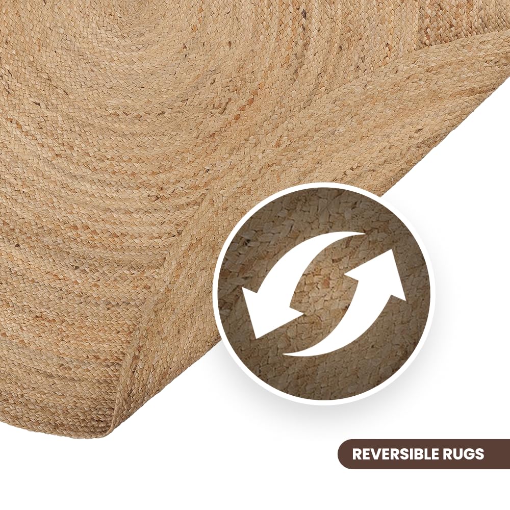 · REDEARTH · Round Area Rug - Hand Woven Braided 100% Natural Jute - Artisan Made Reversible Boho Jute Rugs for Bedroom - Kitchen - Living Room - Farmhouse - Aesthetic Home Decor (8' Feet - Natural)