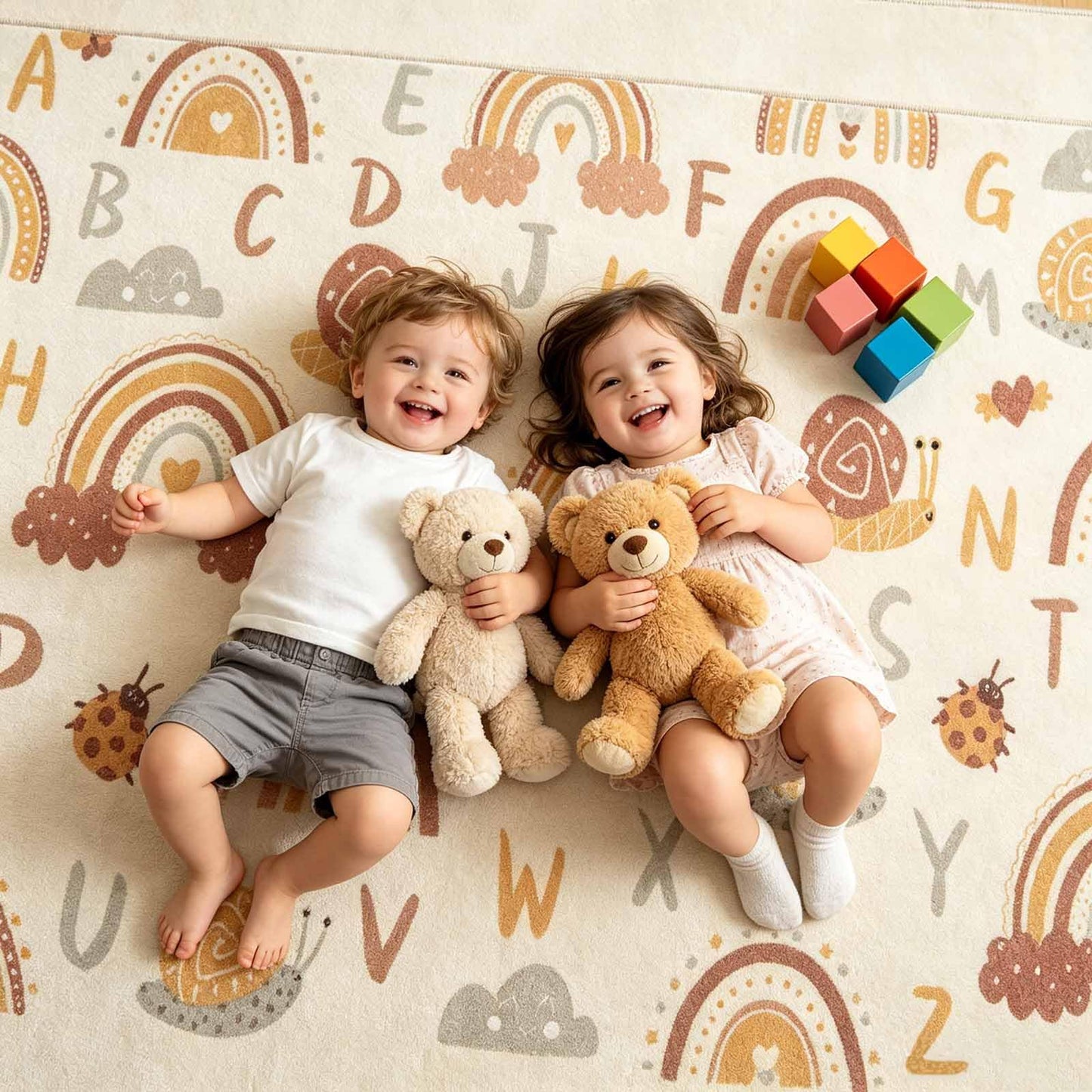 LIVEBOX Washable Kids Rug for Playroom, 3x5 Boho Rainbow Alphabet Rug for Kids Room, Non Slip Nursey Carpet Decor Rugs (Orange,3x5)
