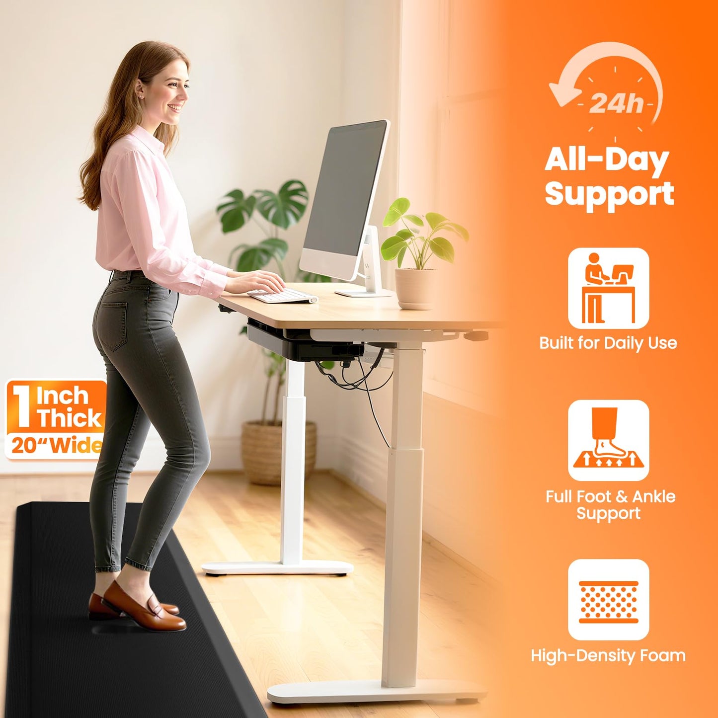 TranquilMoments Kitchen Mats for Floor, 1 Inch Extra-Thick Kitchen Rugs, Non-Slip & Waterproof Standing Desk Mat, Comfort Anti Fatigue Mats for Kitchen Floor, Home, Sink, Office (20" X 72", Black)