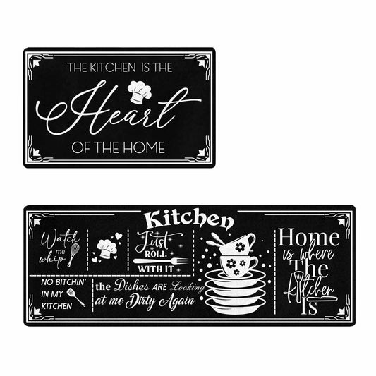 Sepmxagt 2PCS - Baking Coffee Kitchen Mats - Kitchen with Love with Bread & Espresso Machine - Non-Slip Waterproof Floor Rugs - 17"x28"+17"x48" Standing Desk Pad for Coffee Bar