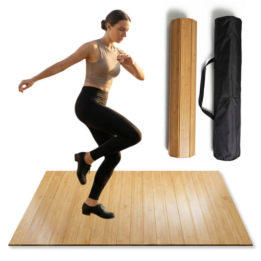 Glidemax Portable Bamboo Tap Dance Floor Mat - 48.2"x38.5" Large Reversible Practice Floor with Storage Bag, Non-Slip & Sound Enhanced for Home, Studio, Outdoor Use on Any Surface