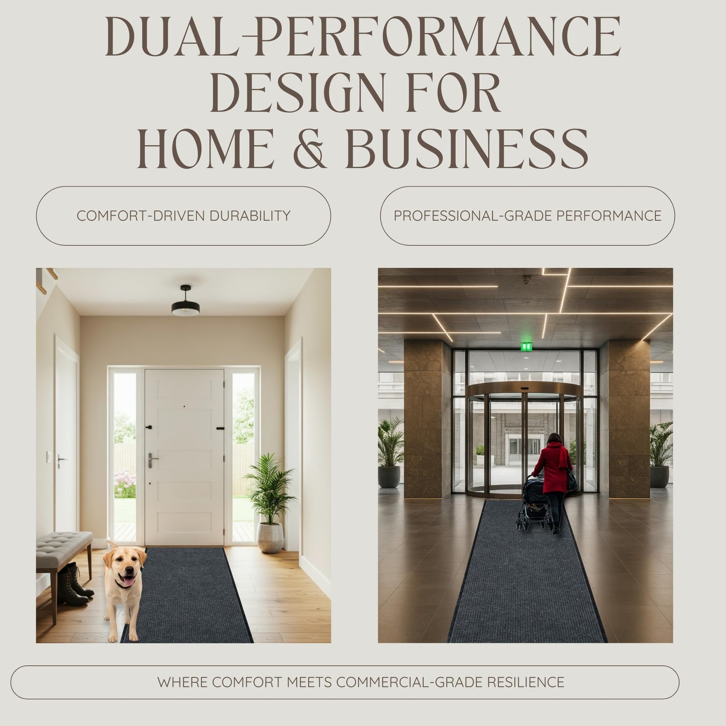 iCustomRug 4' X 10' Black - Heavy Duty Ribbed Indoor Outdoor Runner Rug, Waterproof Non‑Slip Vinyl Backing, Custom Lengths and 4 Widths for Weatherproof Entryway, Hallway, Garage, Commercial Use