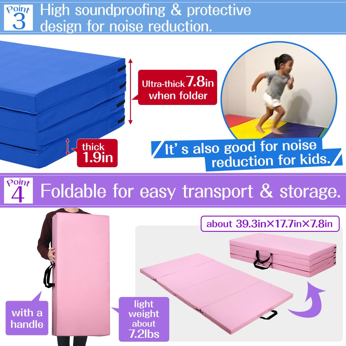 KaRaDaStyle Gymnastics Mat Folding Stretch Mats 71"x39"x2" Exercise Muscle Training Children Play Horizontal Bar Mat Yoga Sports Soundproof Home Use (Red/4-fold)