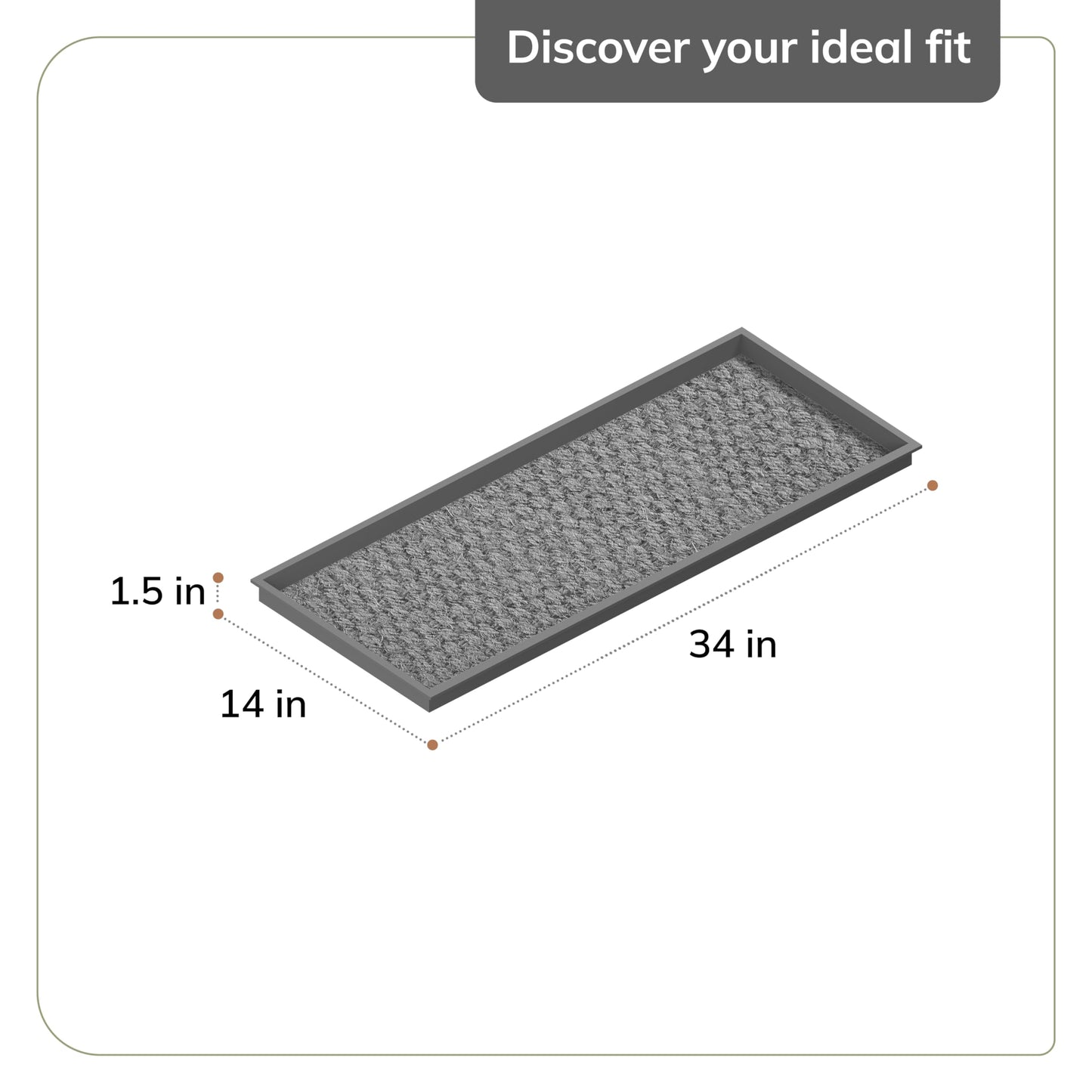 Anji Mountain Heavy Duty Waterproof Rubber Shoe Storage Mat Organizer/Boot Storage Tray Multi Use for Entryway with Coir, Gray and Ivory Insert, Fits 3 Pair (34.5" Wide)
