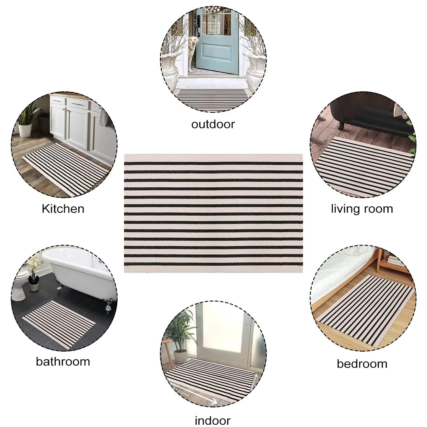 LEEVAN Black and White Striped Outdoor Rug Runner 2x4.3 Layering Doormat Farmhouse Front Porch Rug Cotton Woven Washable Throw Carpet for Hallway/Front Steps/Bathroom/Kitchen/Home Entrance