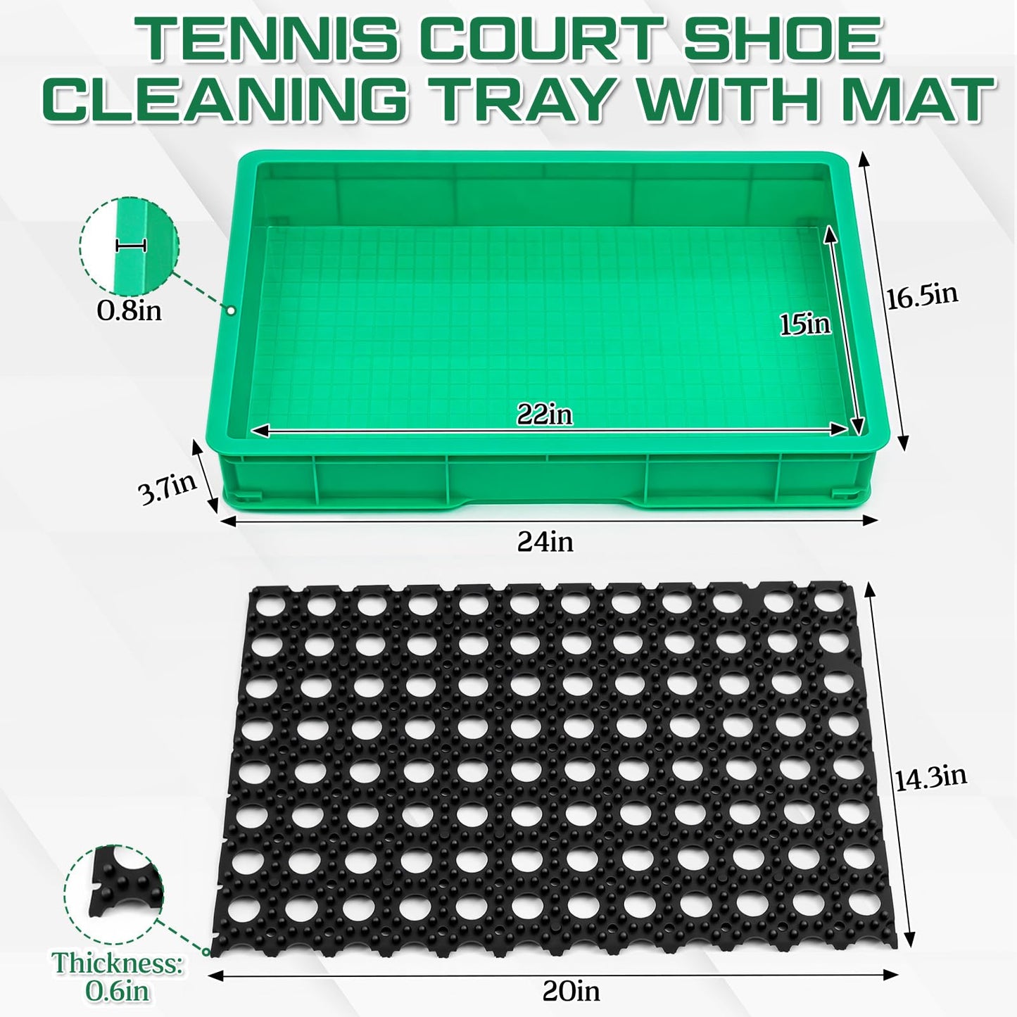 Cinnvoice Tennis Court Shoe Cleaning Tray with Brush Mat, Clay & Sand Removal for Courts, Sports Facilities, Entryway Boot Cleaner, 24 x 16.5 x 3.7 Inches