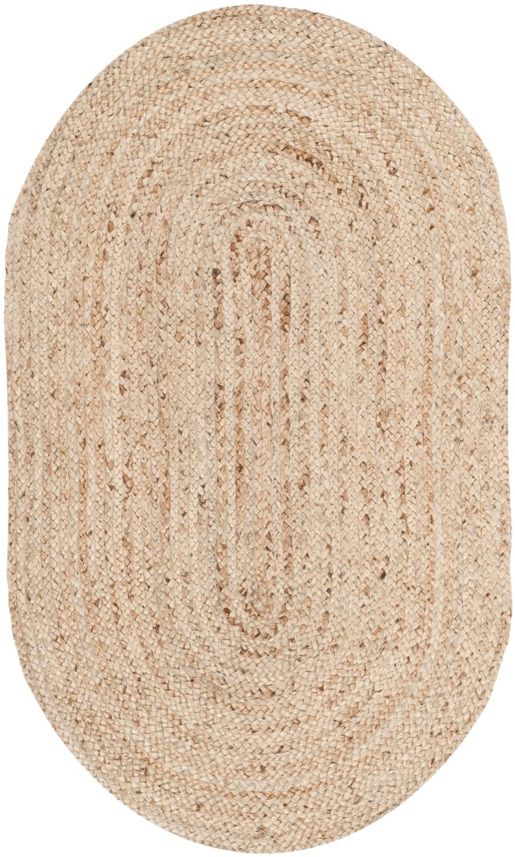 SAFAVIEH Area Rug 3x5 Oval - Cape Cod Collection - Natural Brown, Handmade Braided Flat Weave Jute (CAP252A)