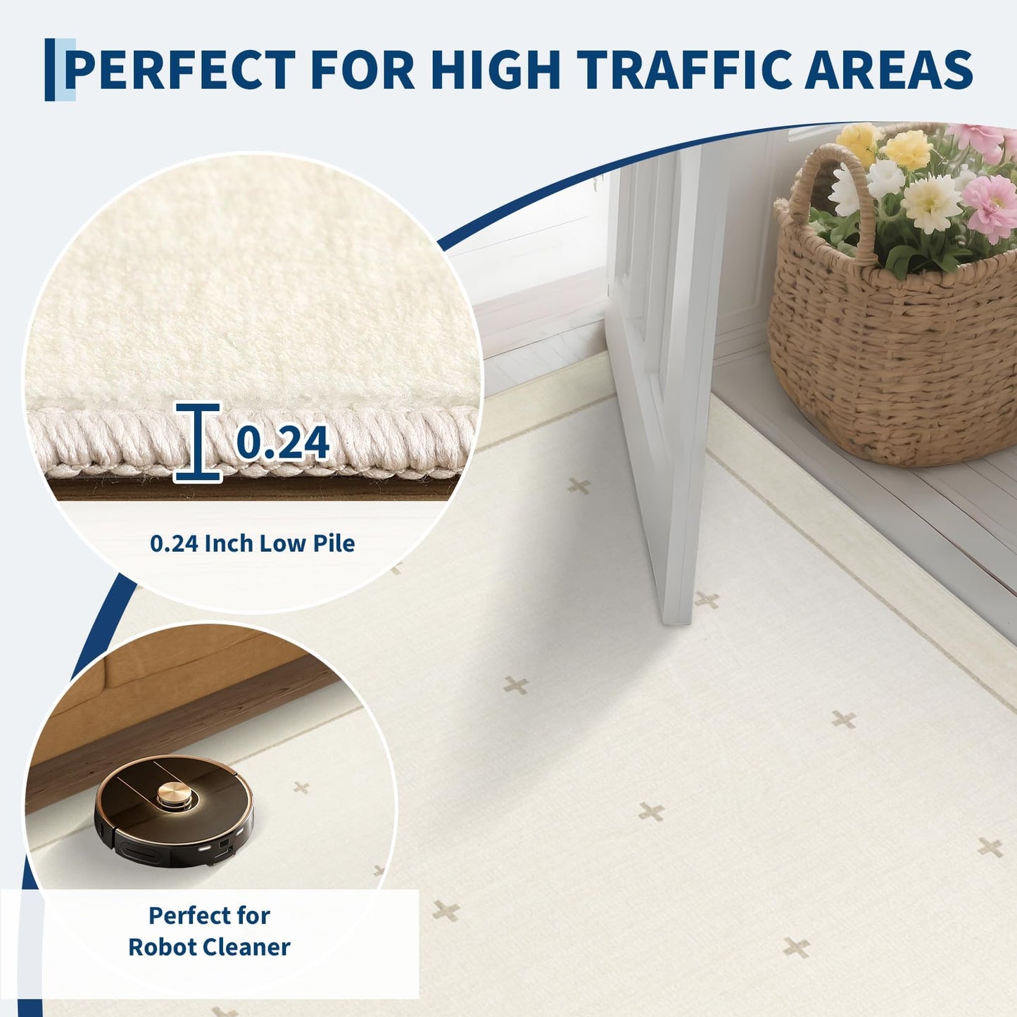 Garvee Washable 9x12 Area Rug for Living Room Beige Rug Non Slip Soft Bedroom Rugs Neutral Cream Low Pile Stain Resistant Carpet for Nursery Dining Room Classroom Playroom, Beige