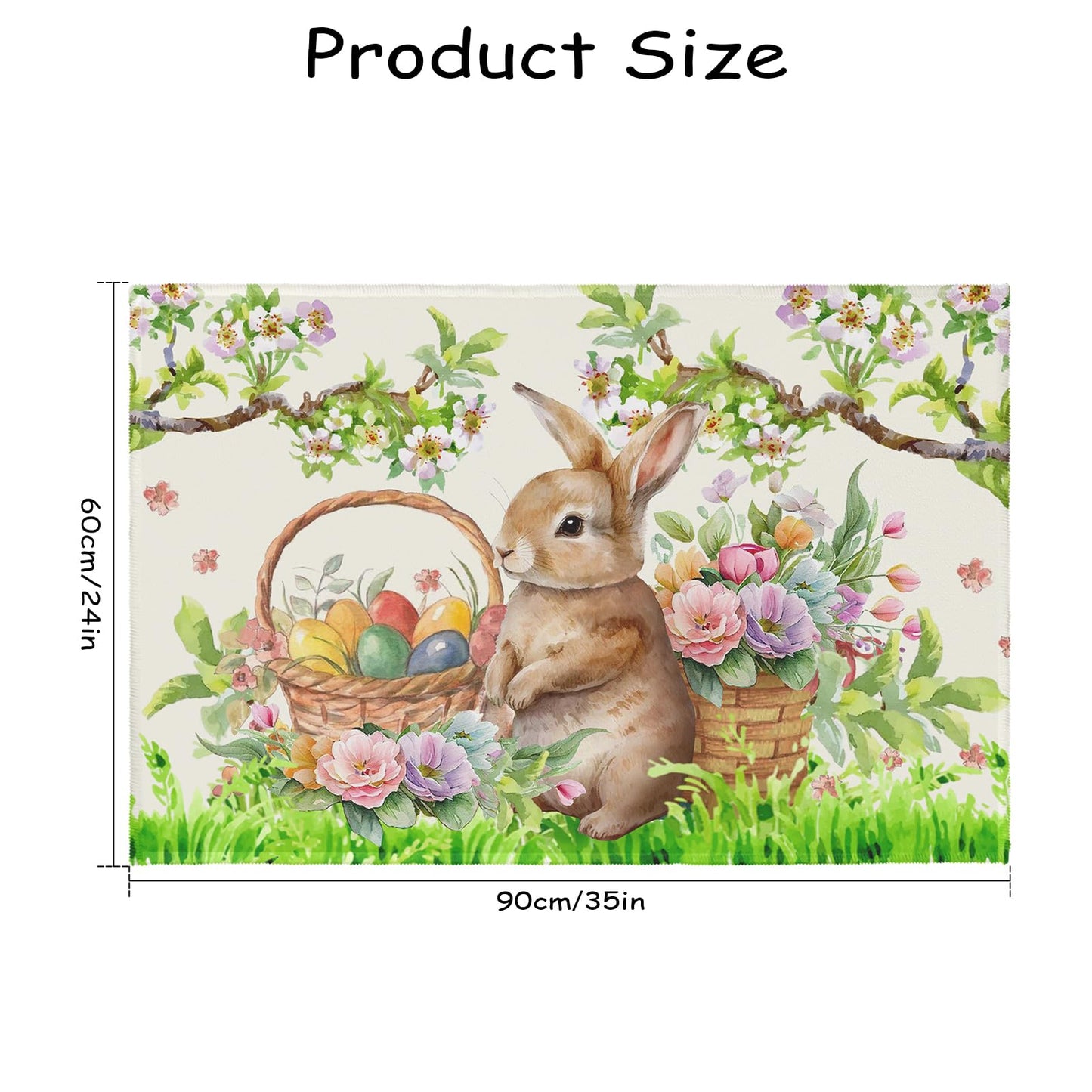 Wnoesat Easter Decorative Area Rug 2x3 Spring Easter Egg Bunny Floral Front Door Mat Rabbit Flowers Indoor Outdoor Non-Slip Small Entryway Throw Rugs for Kitchen Bathroom Living Room Bedroom