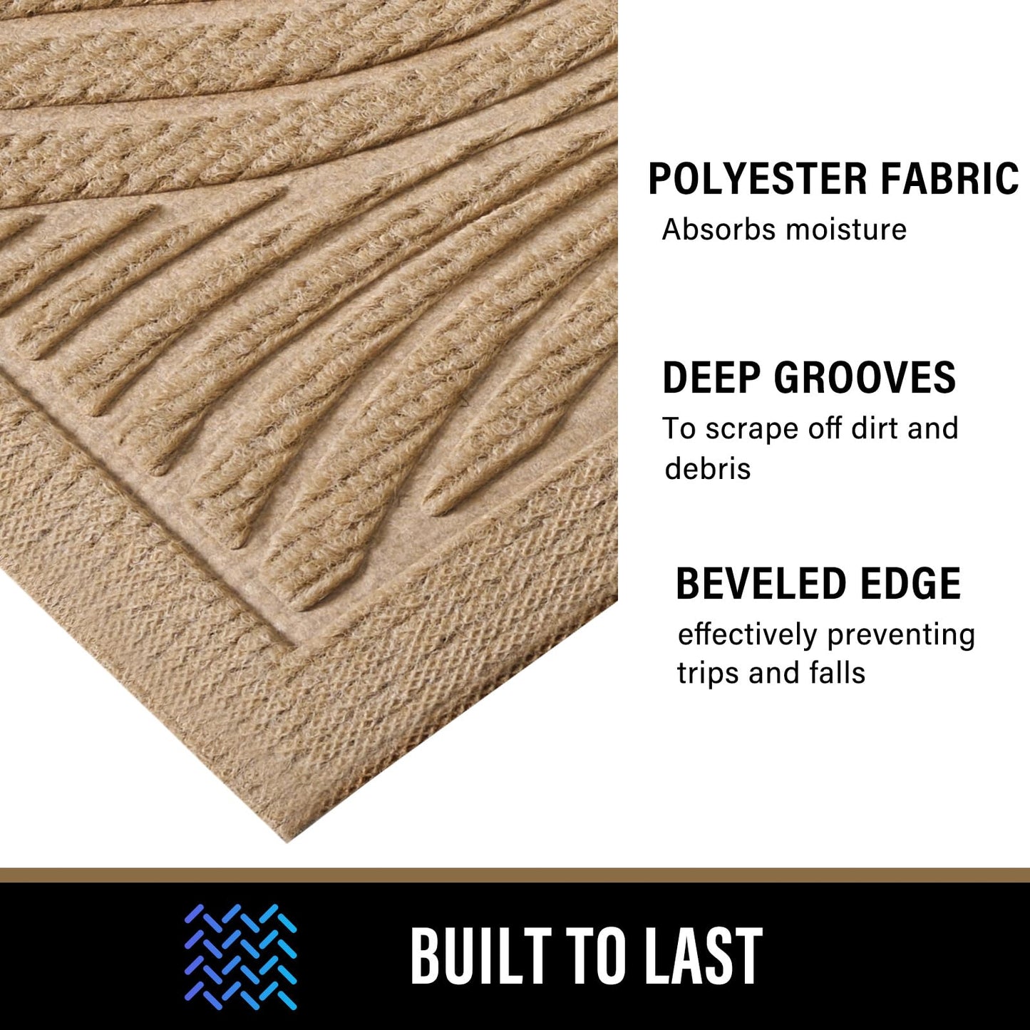 PLEASOR Front Door Mat Outside Entrance, Absorbent and Dirt Resistant Welcome Mat Indoor Outdoor, Non-Slip Backing Entry Mat, Fade Resistant, Easy Clean Low Profile Doormat for Entryway, 29x17, Beige