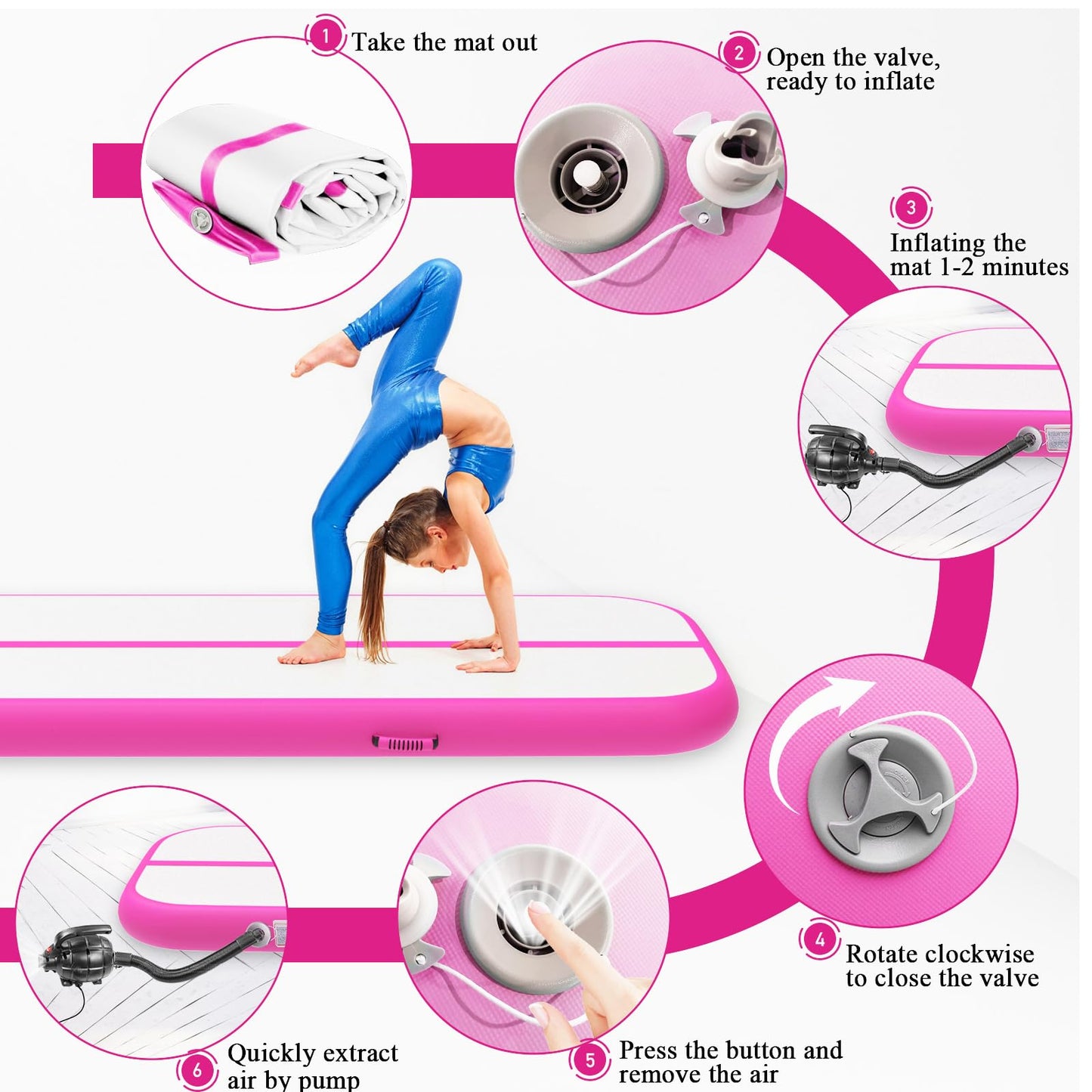 Estgora Gymnastics Mat For Tumbling 10ft Tumble Track 4 Inch Thick Inflatable Gymnastic Training Equipment For kids At Home Gym Cheerleading with Electric Pump