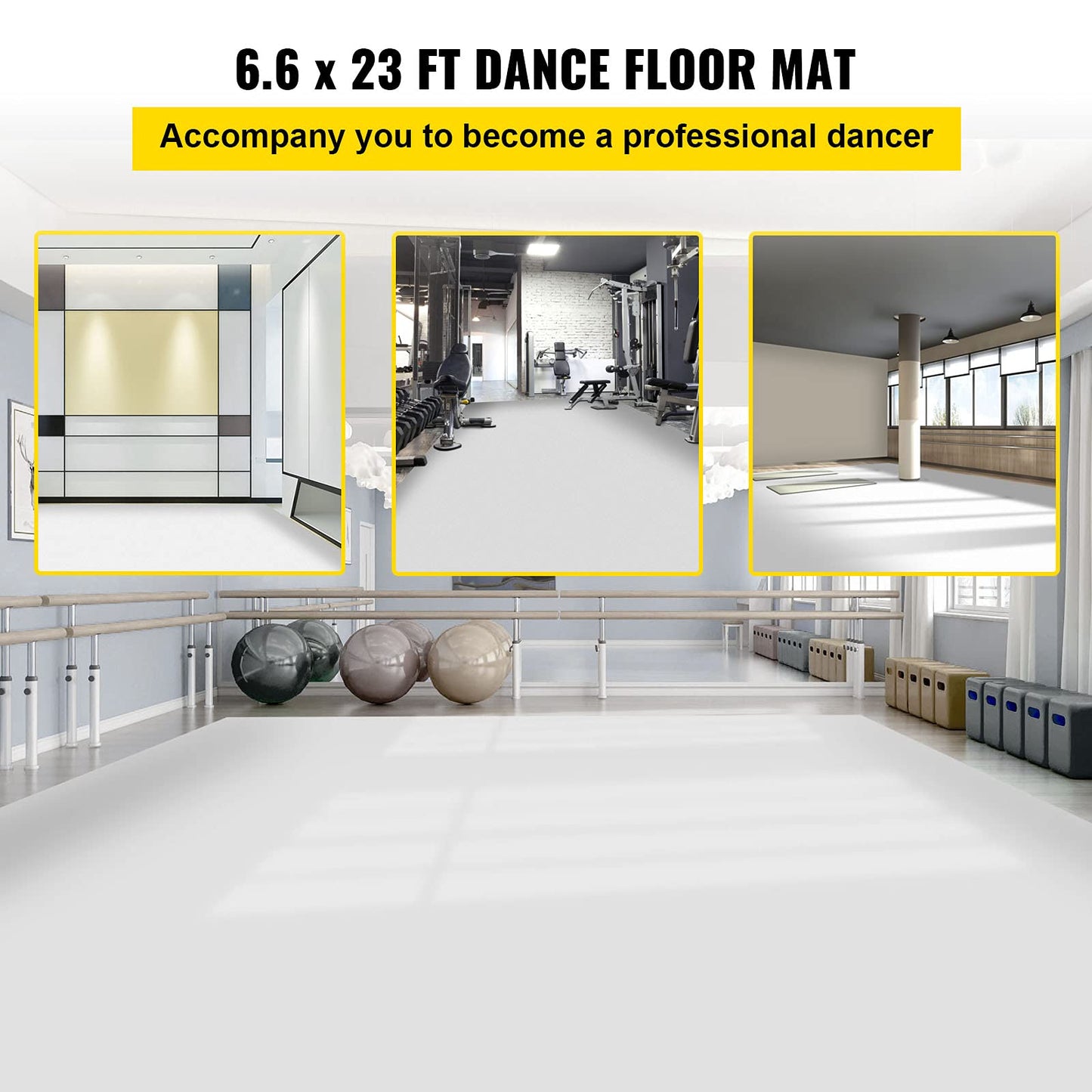 VEVOR Dance Floor 6.6x23ft, Dance Floor Roll 0.06in Thick PVC Vinyl Dance Mat Black/White Reversible Portable Marley Dance Practice Floor, Non-Slip Dance Flooring for Ballet Jazz Pop Lyrical Style
