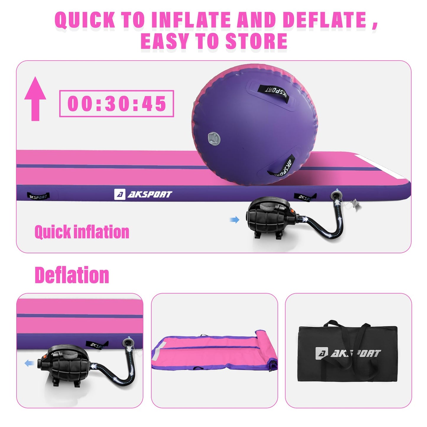 AKSPORT Inflatable Gymnastics Mat with Air Barrel Gymnastics Roller for Back Tumbling/Yoga/Cheerleading/Back Walkovers,with Air Pump