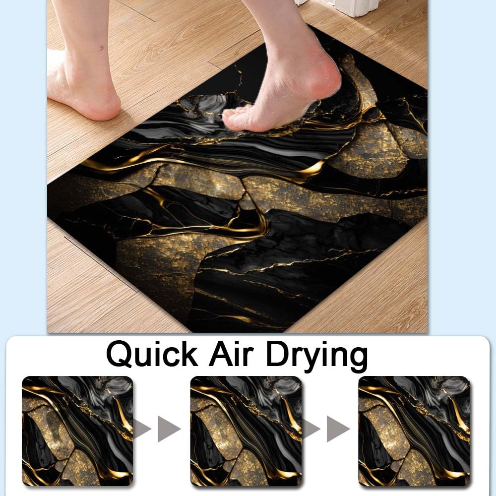 ZHUZHISHAN Bath Mat-Bathroom Rug，Black and Metallic Gold Marble-Absorbent Non Slip Quick Dry Stain Resistant Easy to Clean Care Shower Rug for Bathtub Shower Room 16×24Inch (40 * 60cm)