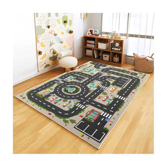 Analog ABC Kids Rug Playroom Car Play Mat City Life Road Rug for Cars Fun City Map for Carpet for Bedroom Boys (31 * 47 inches, Evening City)