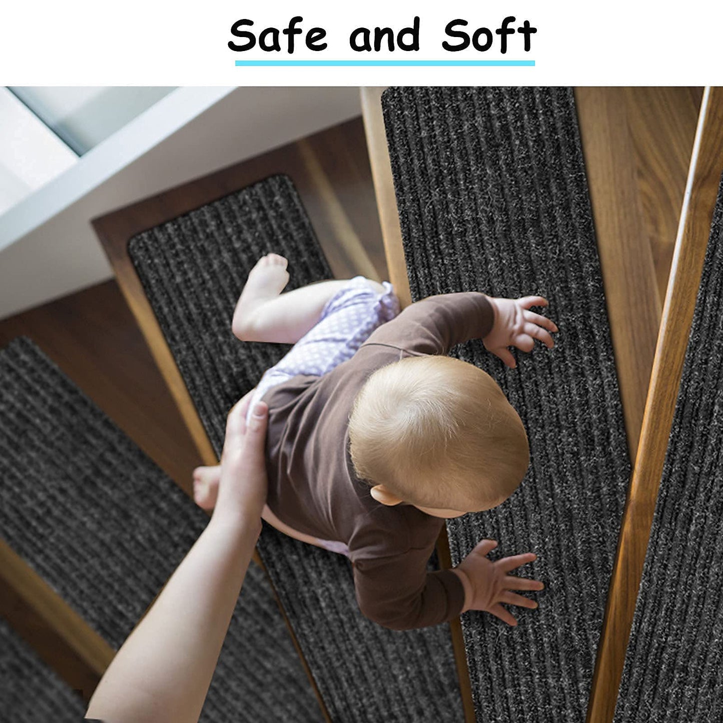 HengLiSam 8" X 30" (2 in Pack) Non-Slip Carpet Stair Treads, Indoor Stair Runners for Wooden Steps,Stair Rugs for Kids Elders and Pets with Reusable Adhesive, Gray
