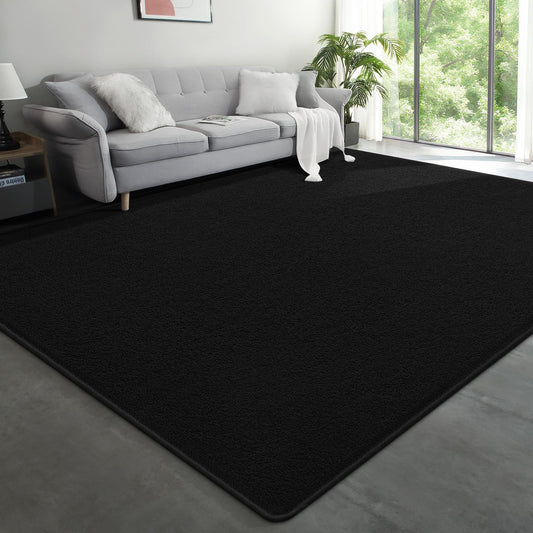 Modern Large Area Rug for Bedroom Living Room, 4x6 Feet Black Thickened Memory Foam Washable Rugs, Non-Slip Soft Minimalist Solid Indoor Carpets for Boys Girls Nursery Room Décor