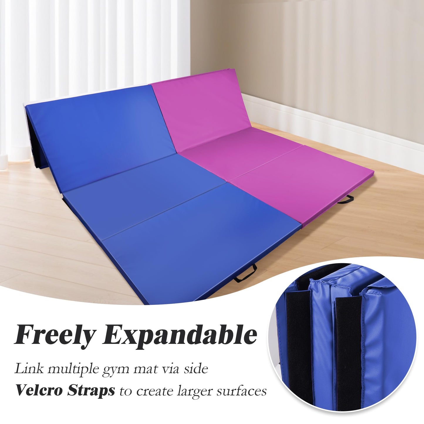 Fitvids Gymnastics Mat, 4'x8'x2" Thick Folding Home Gym Exercise Mat with Tear-Resistant PU Leather and Handles, Workout Mat for Yoga Pilates Tumbling Stretching MMA Core Workouts Wrestling