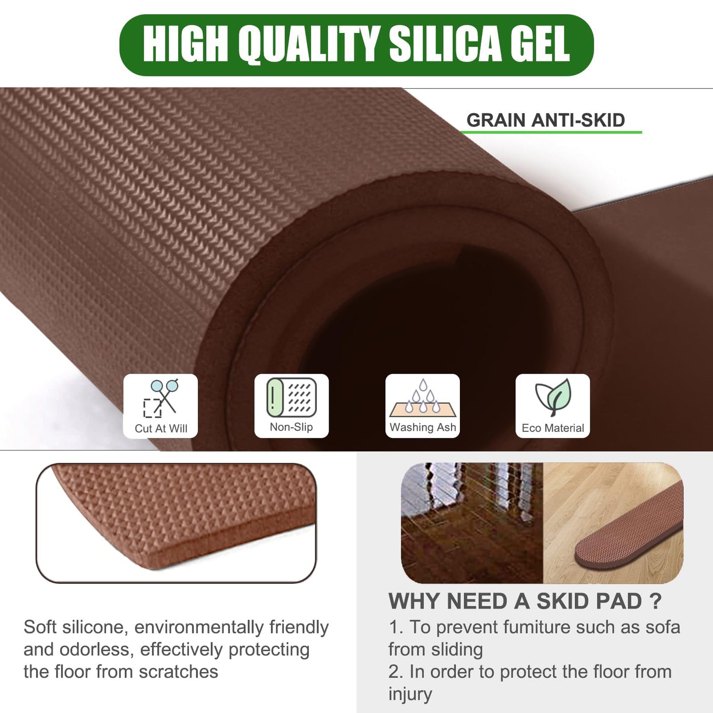 4 Pack Anti-Slip Furniture Rail Pads,Non Skid Furniture Pads for Recliners, Furniture Gripper Pad, Furniture Pads for Protecting Hardwood Floor Tile Floor,for Recliners,Sofa,couches (30.7inch-Coffee)