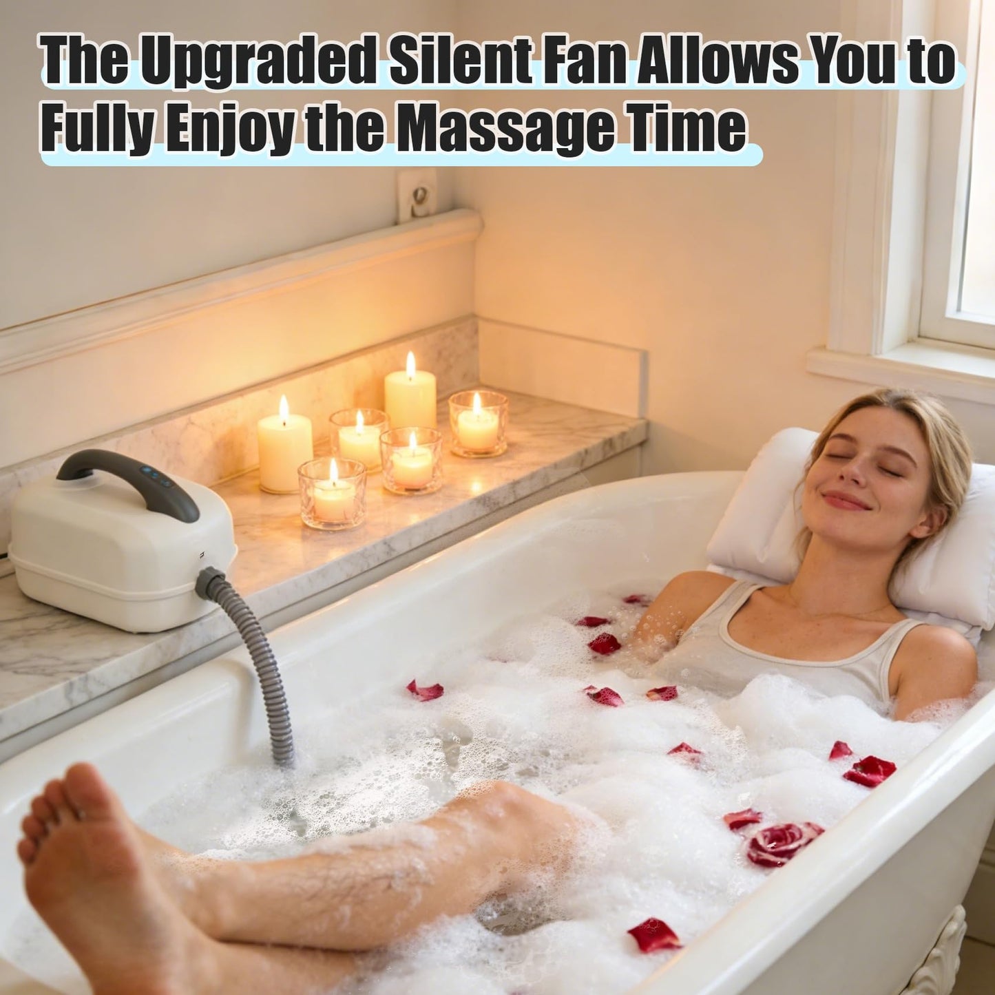 Bubble Bath Mat for Bathtub Spa, Full Body Hydrotherapy Massager with 6 Bubble Speeds & 6-Color LED Lights, Non-Slip Suction Cups, Remote Control & Inflatable Bath Pillow for Stress Relief