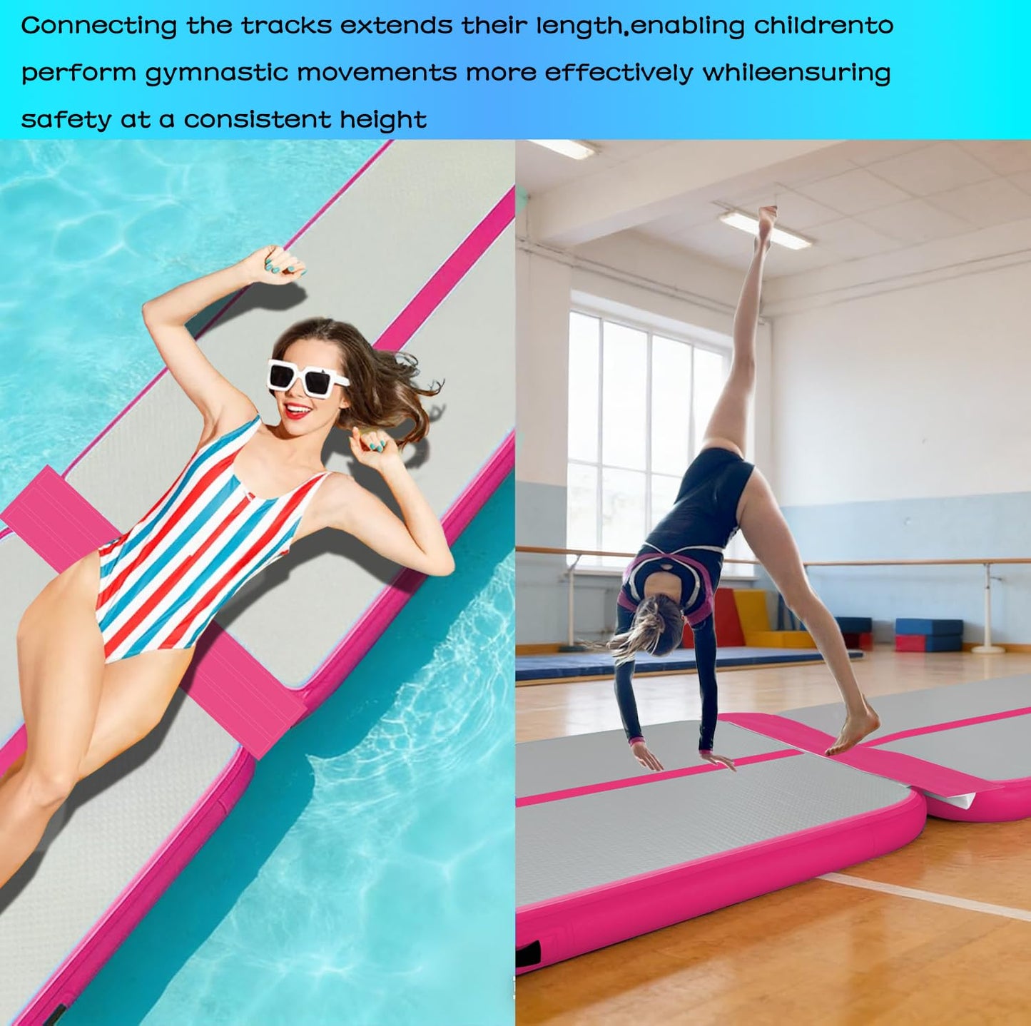 GLANT 3ft/6ft Air Mat Tumble Track Connector Tape for Inflatable Tumbling Gymnastic/Yoga/Camping White（NEW） (40) (Pink)