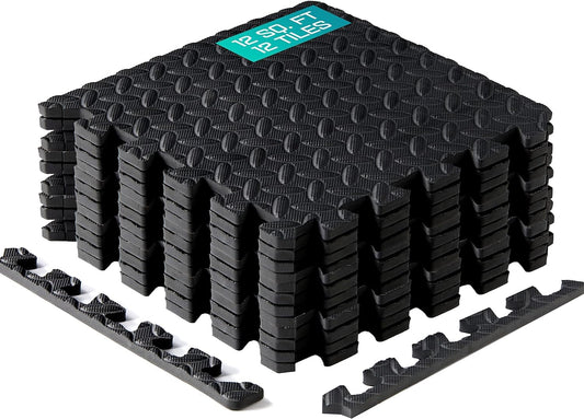 Yes4All Interlocking Exercise Foam Mats with Border – Floor for Gym Equipment Eva Tiles