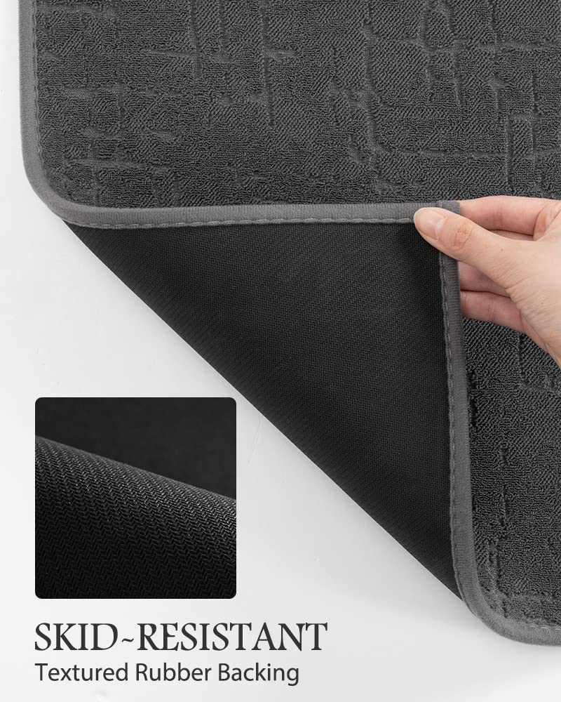 AMOAMI-Bath Mat-Absorbent Quick Dry Bathroom Floor Mats-Washable Rubber Backing Bath Mats for Bathroom Rugs Fit Under Door-Bath Rug for in Front of Sink Bathtub Shower Room, Dark Grey 17''x24''