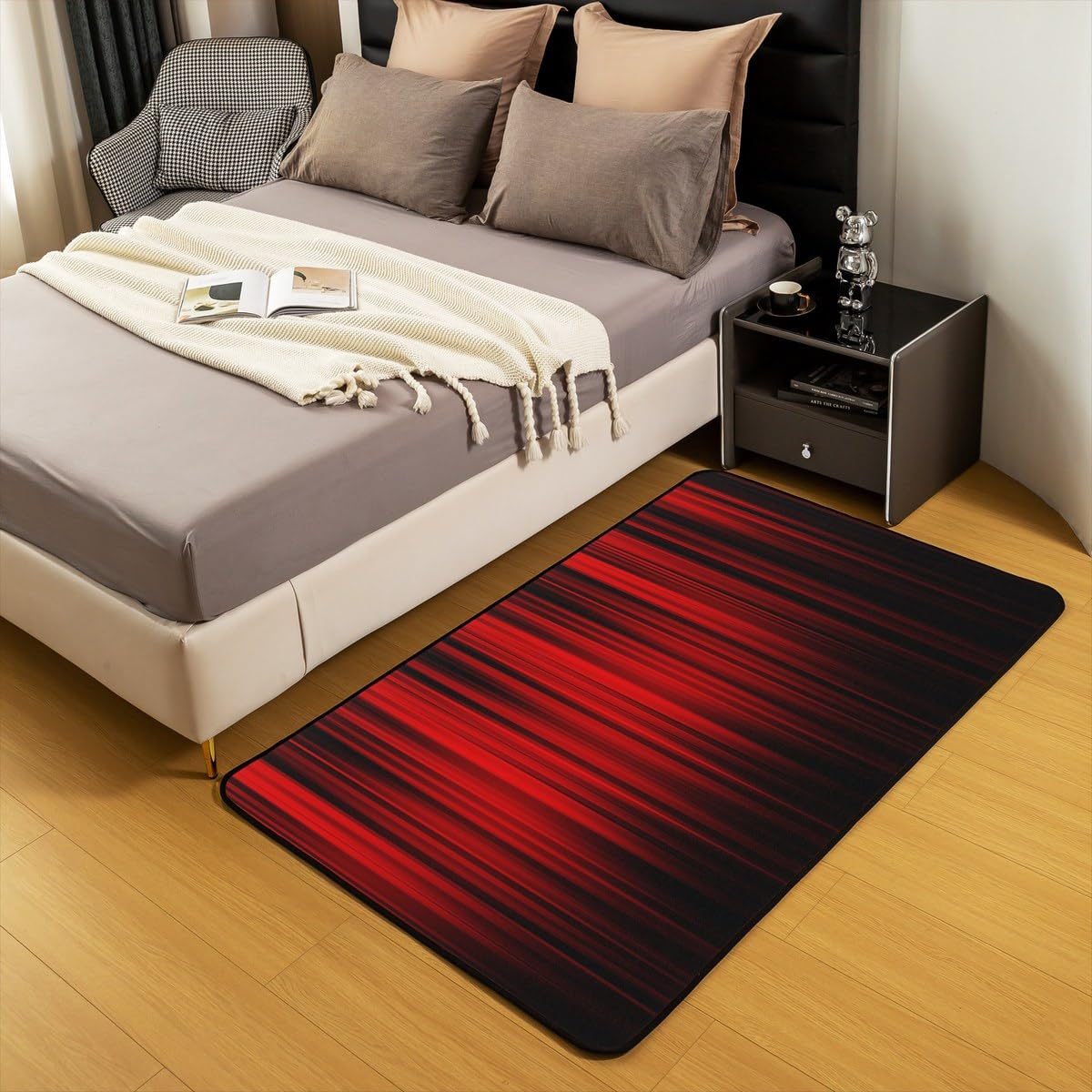 Feelyou Abstract Ombre Area Rug 3x5 Kids Red and Black Striped Decorative Rug for Boys Girls Teens Modern Fashion Living Room Rugs Geometric Stripes Indoor Floor Mat Room Decor Accent Rug
