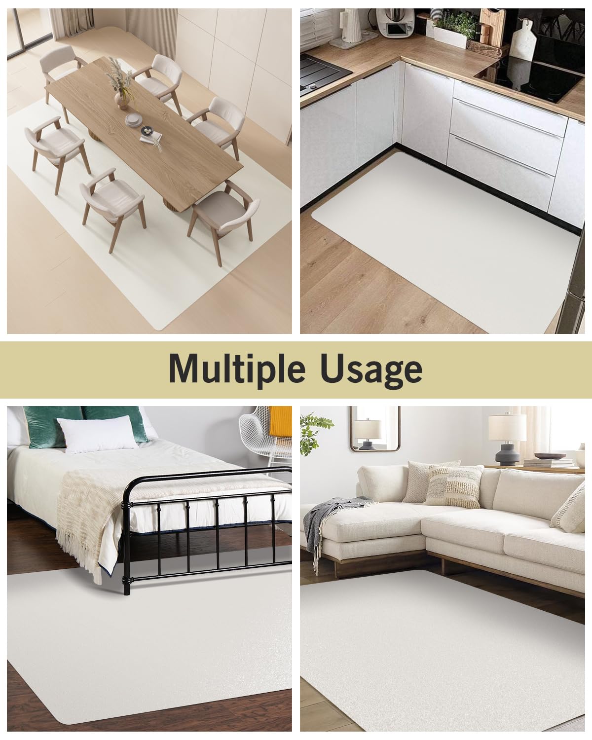 FURKIT Soft Plastic Floor Mat for Under Dining Table, 5'×7' Beige Waterproof Vinyl Area Rug for Living Room, Non-Slip Multi-Pupose Floor Cover Protector for High Traffic Areas