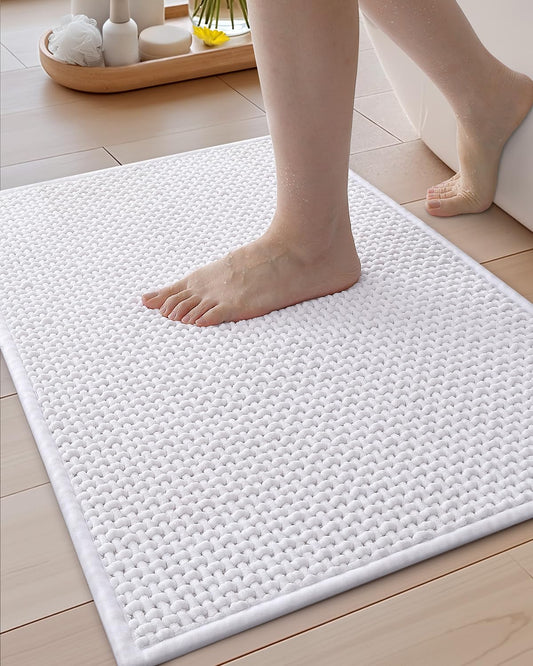 Color&Geometry Chenille Pile Large Bathroom Rugs Upgraded Denser, 24"x36" Non Slip Absorbent White Bath Mats for Bathroom Thin Fit Under Door, Washable Quick Dry