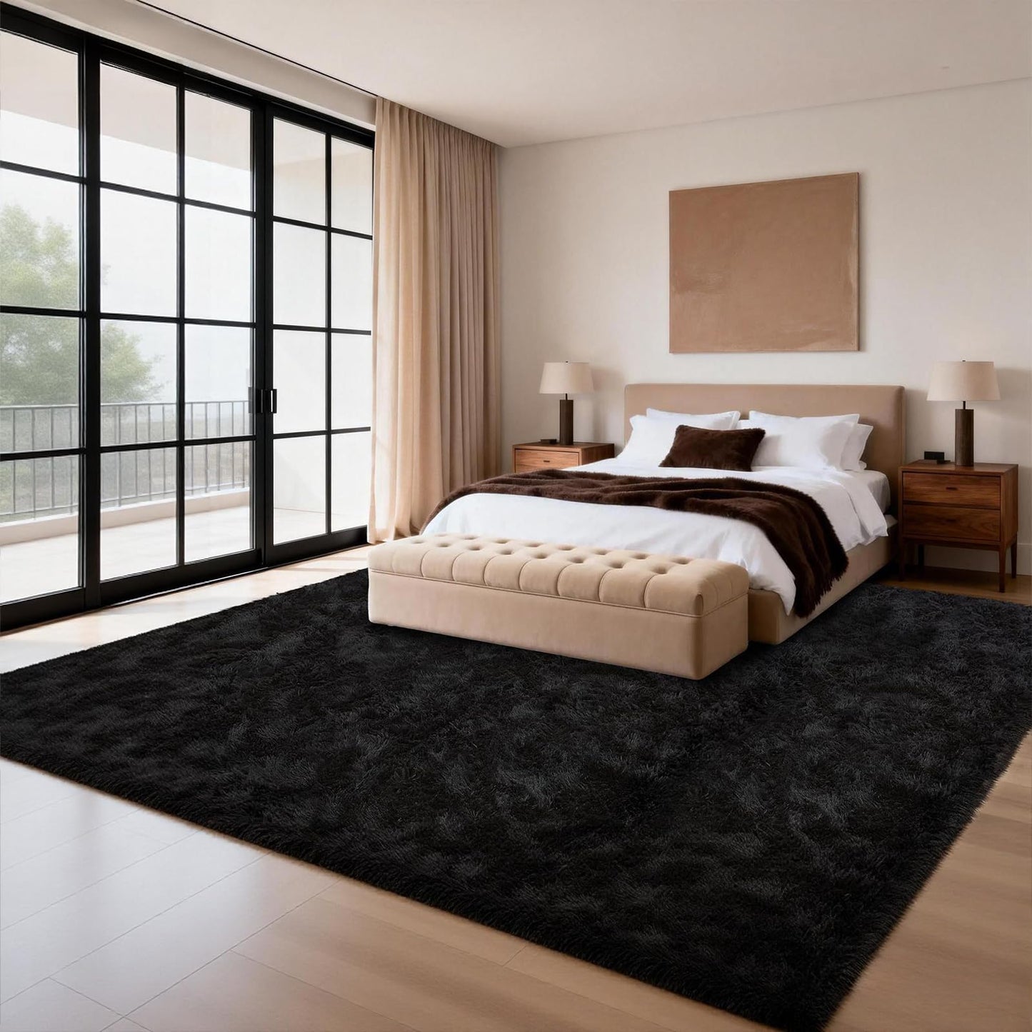 Large Shag Area Rugs 5x7 for Living Room, Ultra Soft Fluffy Black Rugs for Bedroom, Shaggy Living Room Rug, Plush Fuzzy Bedside Rug, Floor Carpets for Kids Dorms Room Home Decor, Upgrade Anti-Skid