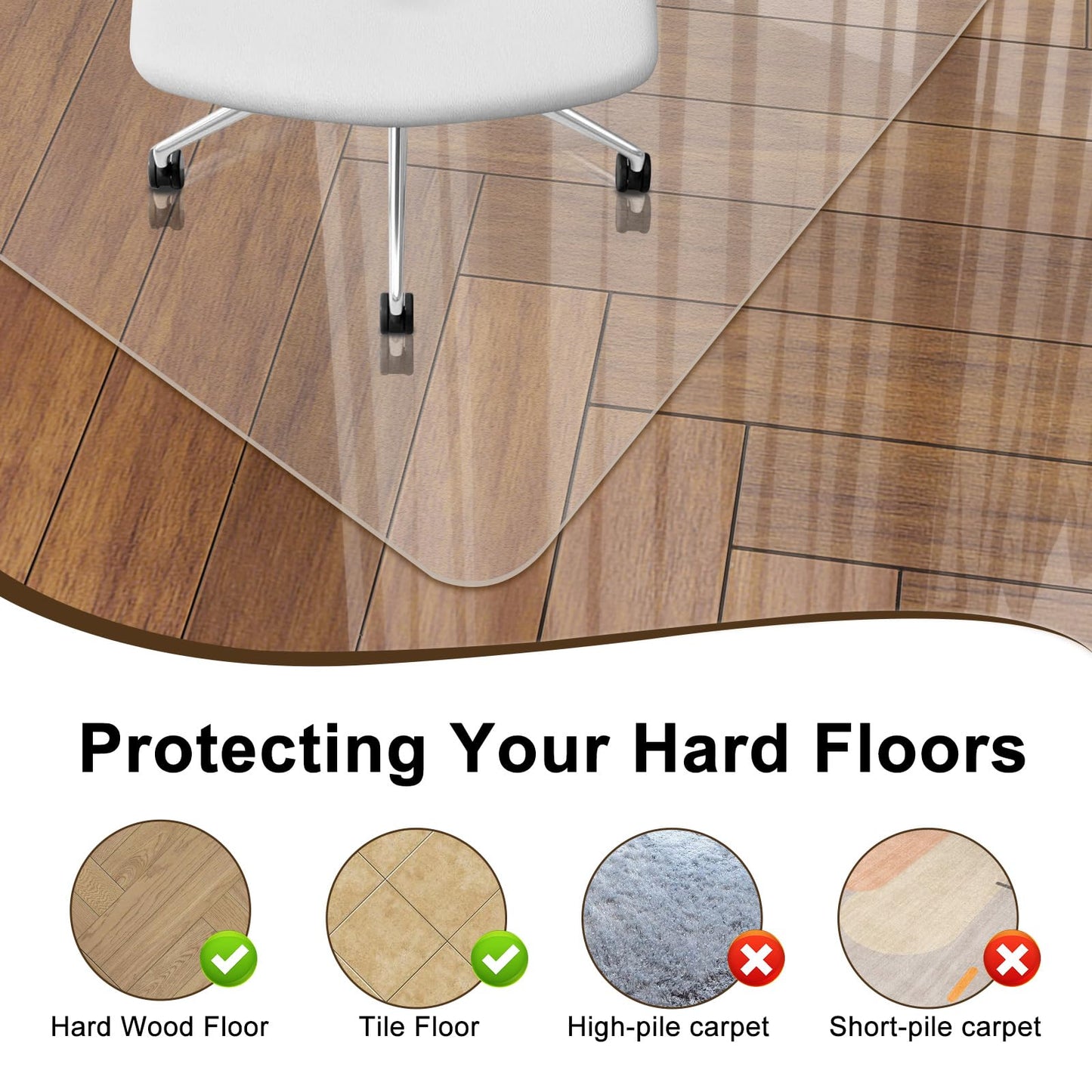 Tcyzest Office Chair Mat for Hard Floors, 36 x 48 inches, 2mm Thick Clear Chair Mat with 4 Non-Slip Pads - Heavy Duty Floor Protector for Rolling Chairs