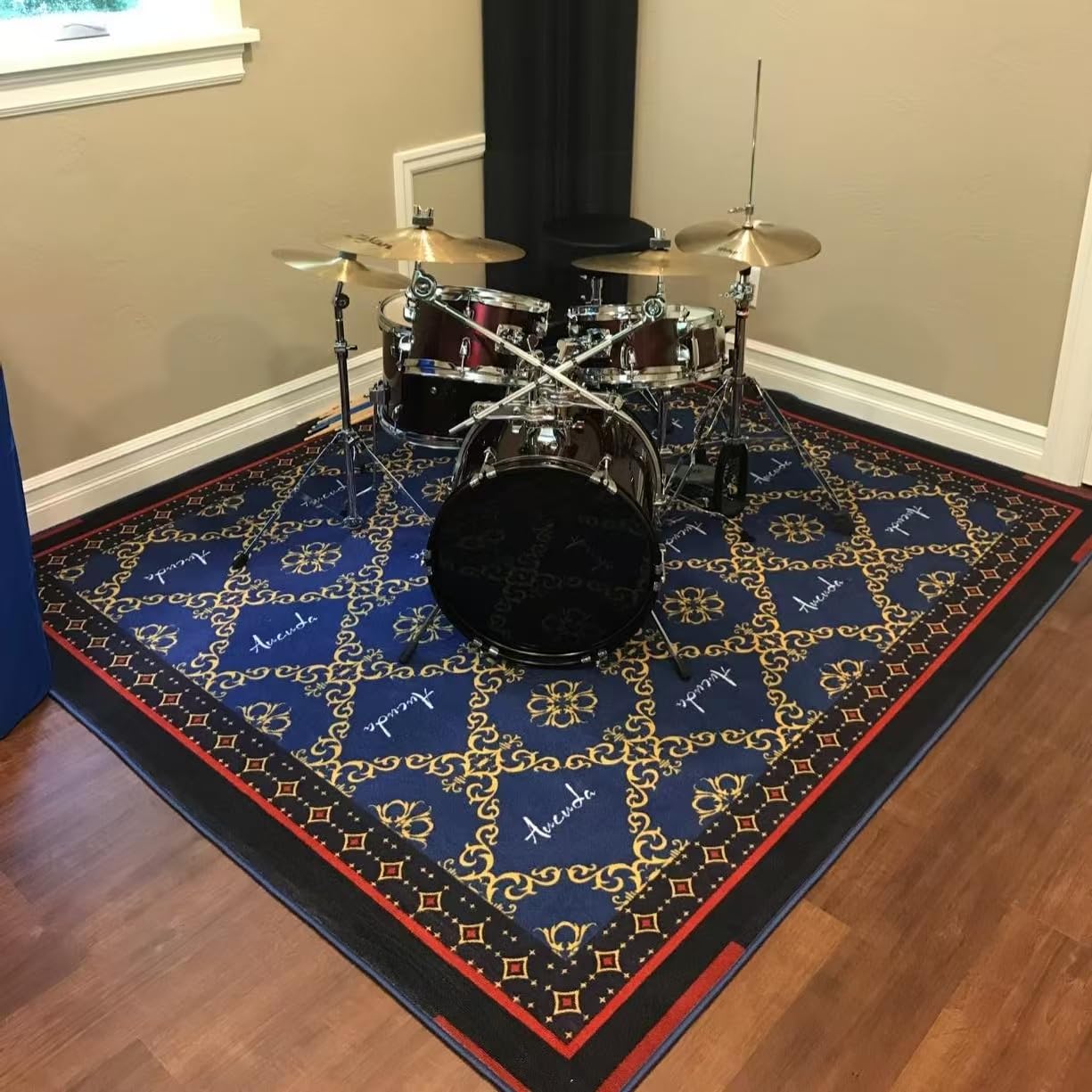 Aucuda Large Drum Rug 6x6.6 ft Drum Mat Outdoor, Tightly Woven Fabric Cool Drum Set Carpet with Non-Slip Grip Bottom, Electric Drum Accessories for Studio, Apartment, Soundproof, Guitar, No Crease.