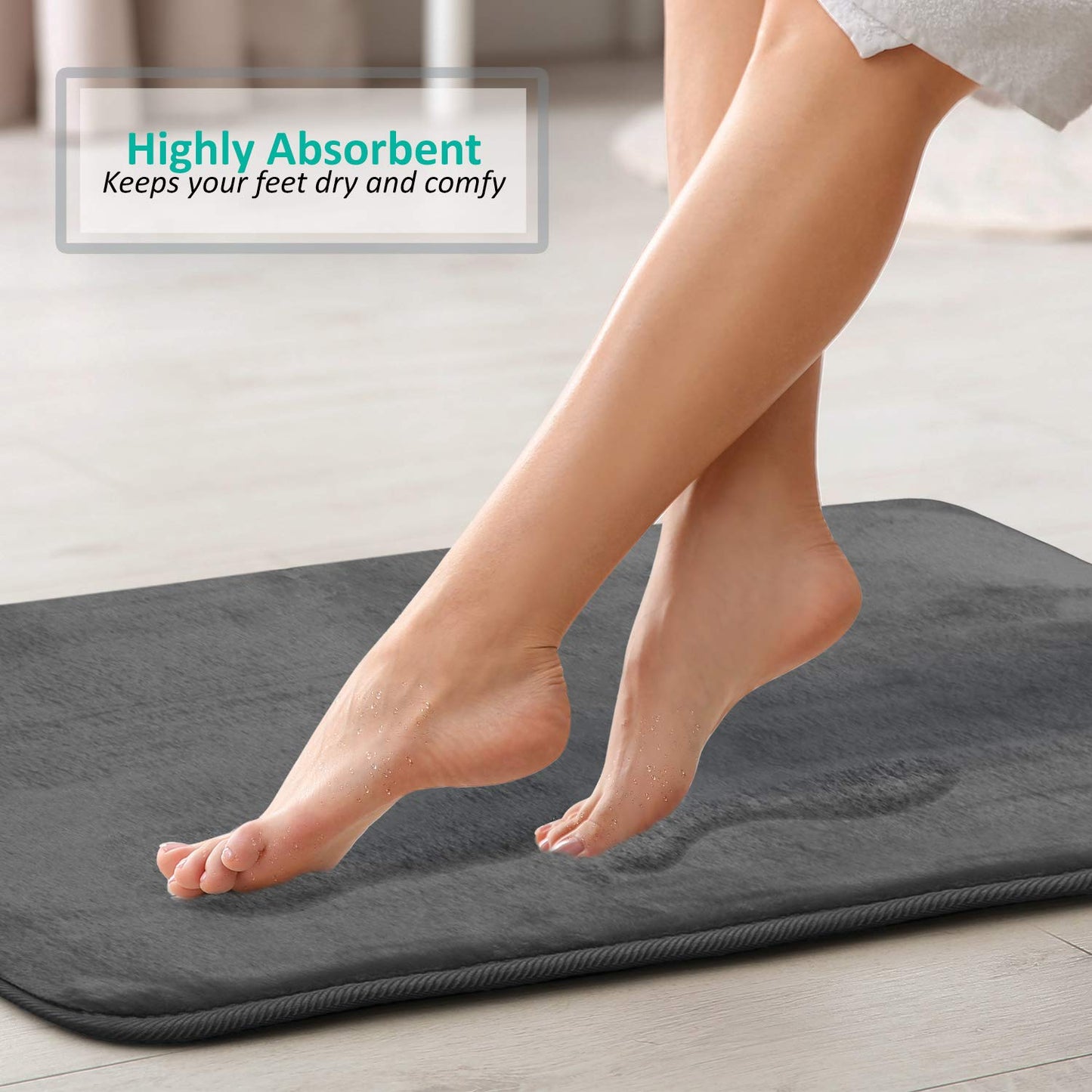 Clara Clark Bathroom Rugs, Ultra Soft Plush Bath Mat for Bathroom, Non-Slip, Velvet Memory Foam Bath Rugs, 17 x 24, Solid Grey