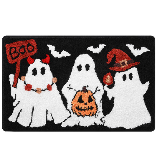 Ghost Bath Mat 16x24 Inch, Soft and Absorbent Tufted Halloween Bathroom Rug Non Slip Washable, Halloween Bathroom Boo Decor Rug Holiday Decorations