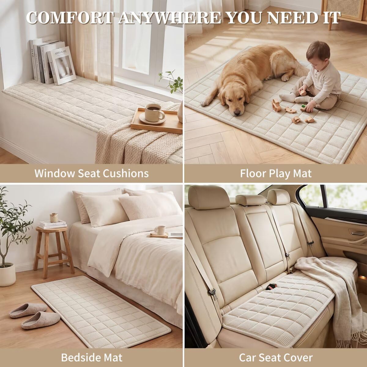 Maymiss Pet Couch Cover Dogs Washable Non-Slip Couch Protector Pet Friendly Dog Mat for Couches and Sofas（Beige White, 27.6"×59.1"）