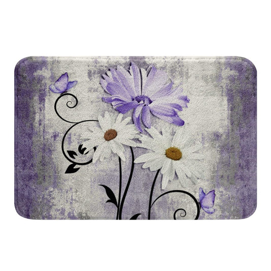Erosebridal Ombre Purple Bath Mat Country Daisy Flowers Bathroom Rugs 16"X 24",Girls Women Farmhouse Wooden Butterfly Rustic Doormats,Watercolor Modern Oil Painting Floor Mats,Violet Grey