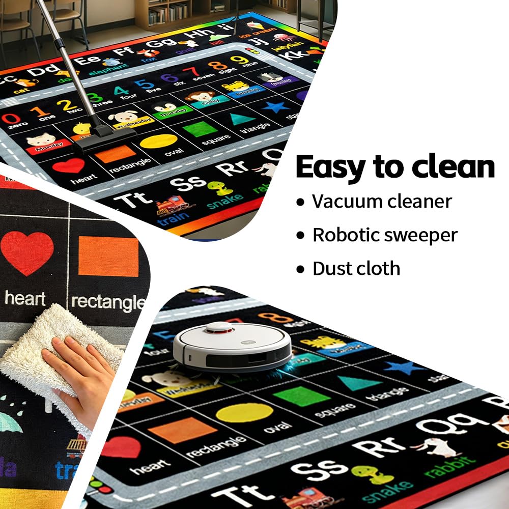 AlaTyche Classroom Rugs for Preschool, Daycare Rug for Classroom,Large Classroom Rug Elementary,Learning Alphabet Educational Rugs for Kids Playroom, Nursery(6'7''x8'7'', Black)