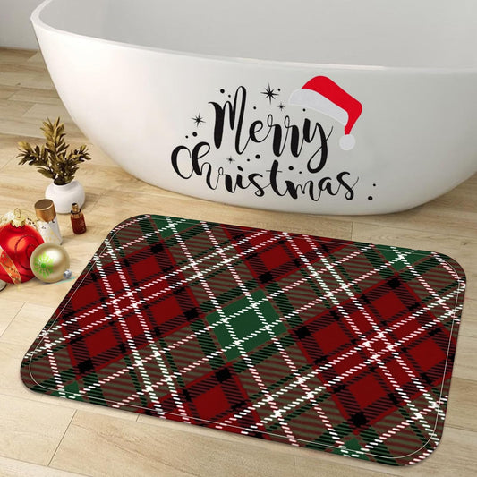 Zussun Christmas Bathroom Rugs Mat Xmas Buffalo Plaid Winter Bath Rug 32 x 16 in Water Absorbent Non Slip Washable Shower Mat Memory Foam Bath Mats for Bathroom Decor