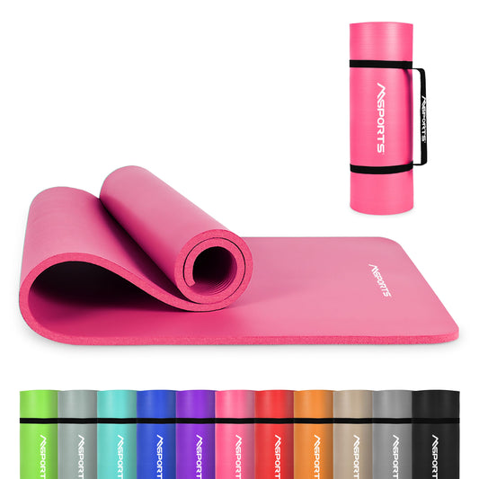 MSPORTS Thick Yoga Mat Non Slip – Extra Comfortable Exercise Mat for Home Workouts, Pilates, Stretching & Gym – Cushioned NBR Foam, Yoga Mat with Strap, for Women & Men (Pink, 74.5 x 40 x 0.6 in)