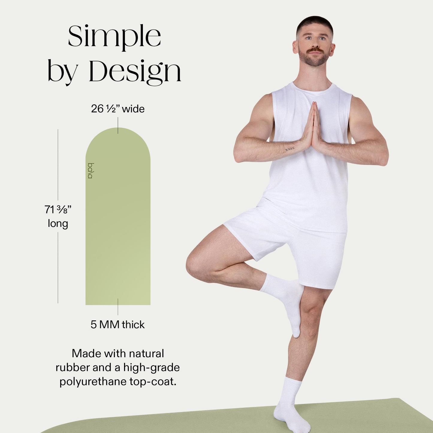 Bala Yoga Mat for Home Gym, 5mm (Sage) - Non Slip Exercise Mat for Home Workout, Stretching, Pilates, Aerobics & Floor & Fitness Work Out - Indoor Exercising Mat
