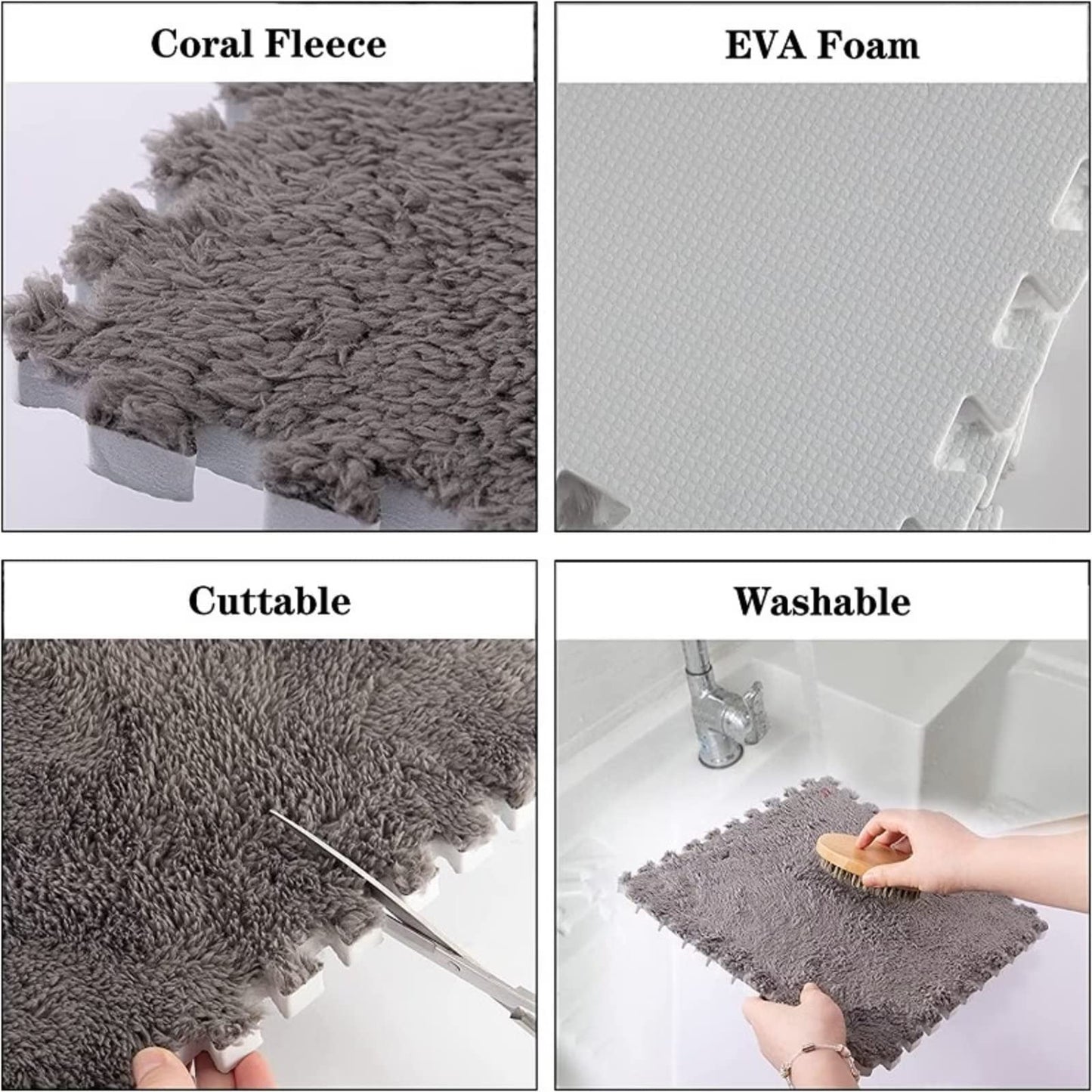 Typutomi 10pcs Plush Puzzle Foam Floor Mat, Soft Fluffy Interlocking Square Foam Tiles Area Rugs Carpet for Parlor Bedroom Decoration(11.8x11.8in, White & Apricot)