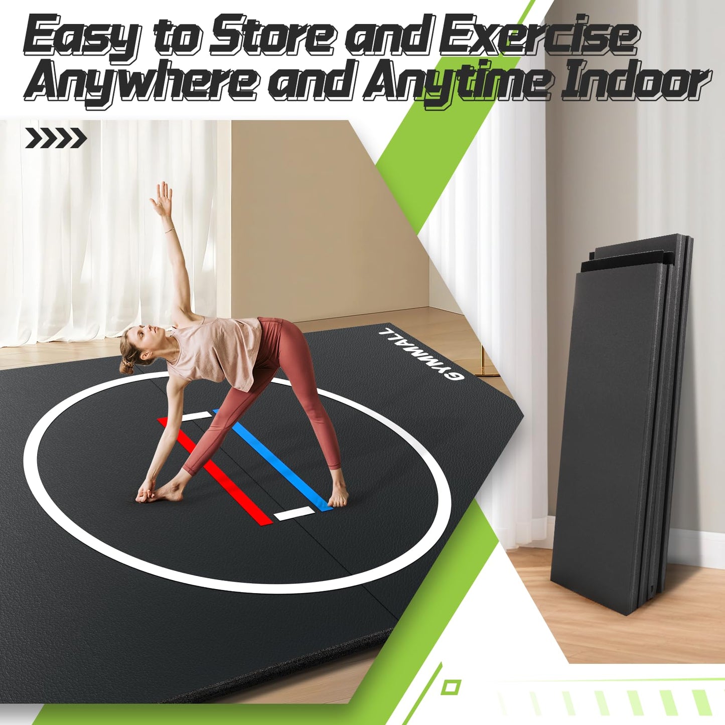 GYMMALL Wrestling Mat 6.6'x10' for Home Outdoor Indoor, 1.2" Thick Foldable XPE Jiu Jitsu Floor Exercise Mat for Gymnastics, PE Training, BJJ, MMA, Martial Art, Grappling, Judo, Boxing, Yoga - Black