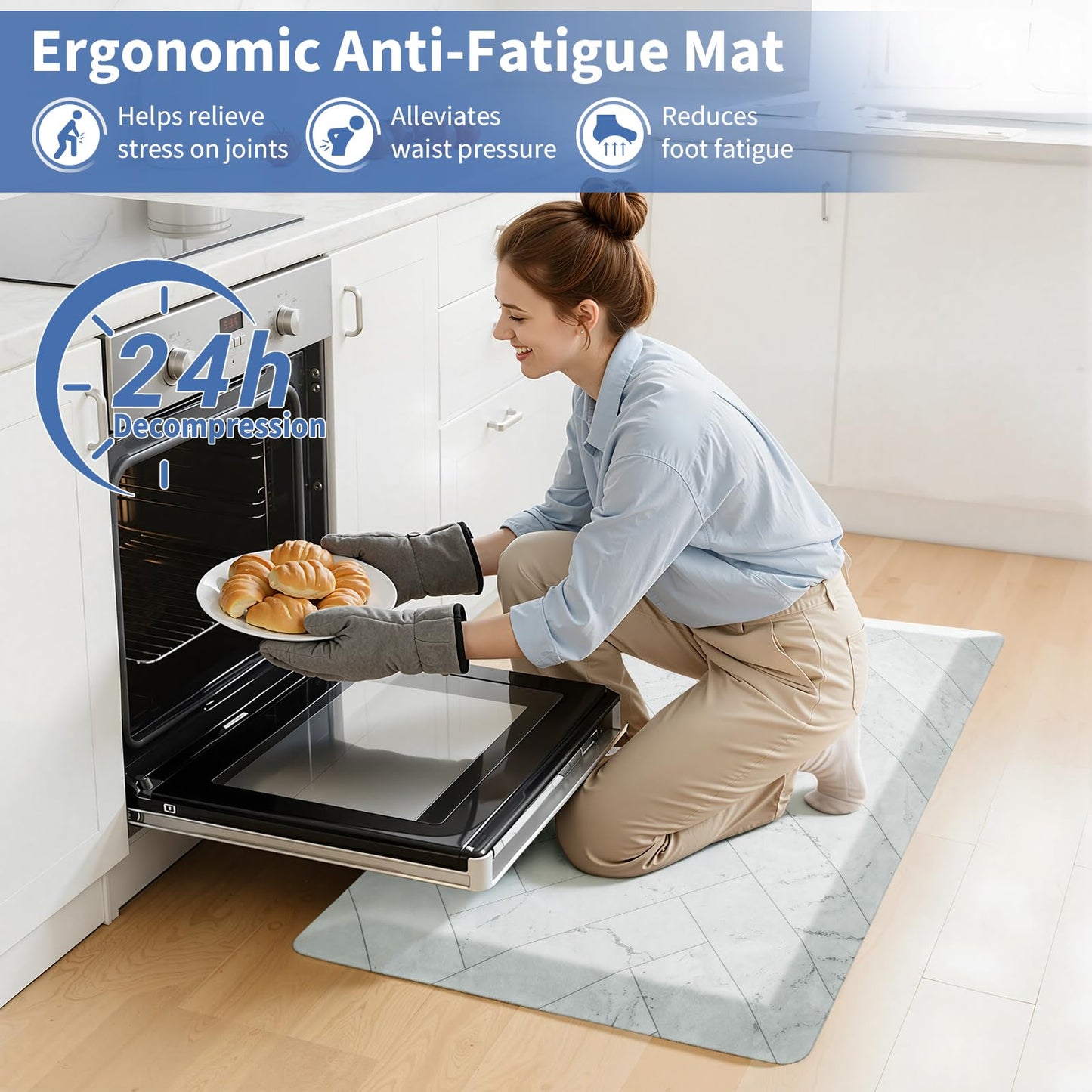 UKISS 9/10 Marble-Pattern Extra Thick Cushioned Kitchen Mat, Non-Slip Waterproof Comfort Memory Foam Standing Desk Mat, Ergonomic Anti Fatigue Floor Mat for Kitchen, Office (Teal, 20" X 32")