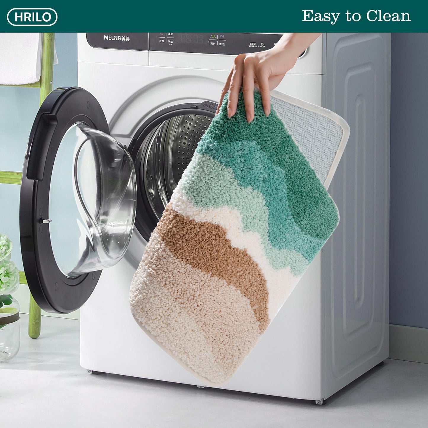 HRILO Microfiber Bathroom Rugs, Absorbent Soft Shaggy Carpet Floor Mats for Shower Tub Sink Toilet, Non-Slip Plush Carpet Floor Mats for Living Room Bedroom Kitchen ，Green，24 X 16 Inches