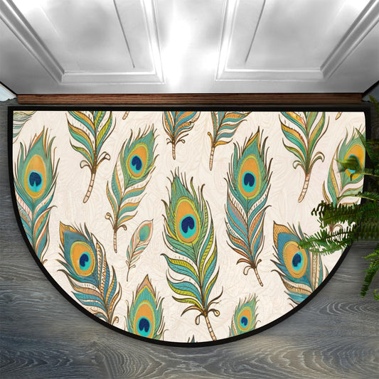 Half Round Decorative Area Rug Colorful Peacock Feathers (006) Semi-Circle Floor Mat